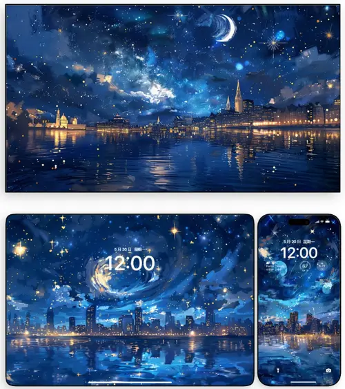 6张8K梵高风格城市星夜壁纸(电脑平板iPad手机)