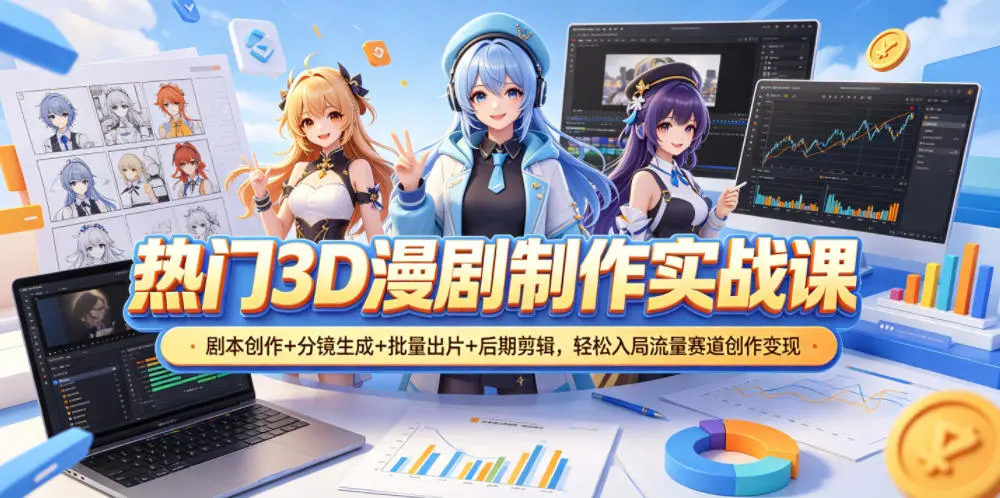 热门3D漫剧制作实战课，剧本创作+分镜生成+批量出片+后期剪辑 第1张