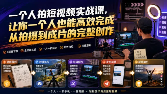 一个人拍短视频实战课，从拍摄到成片的完整创作