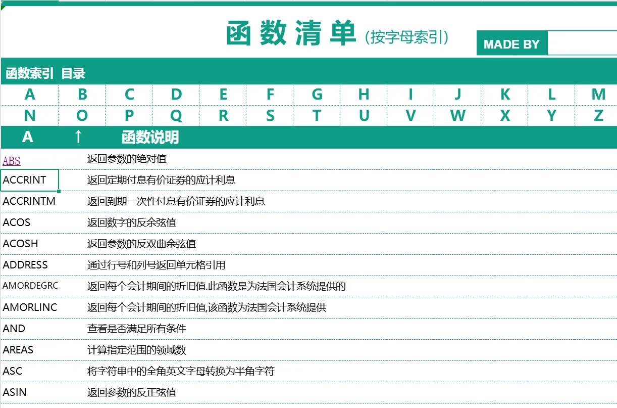 500个常用Excel函数学习包