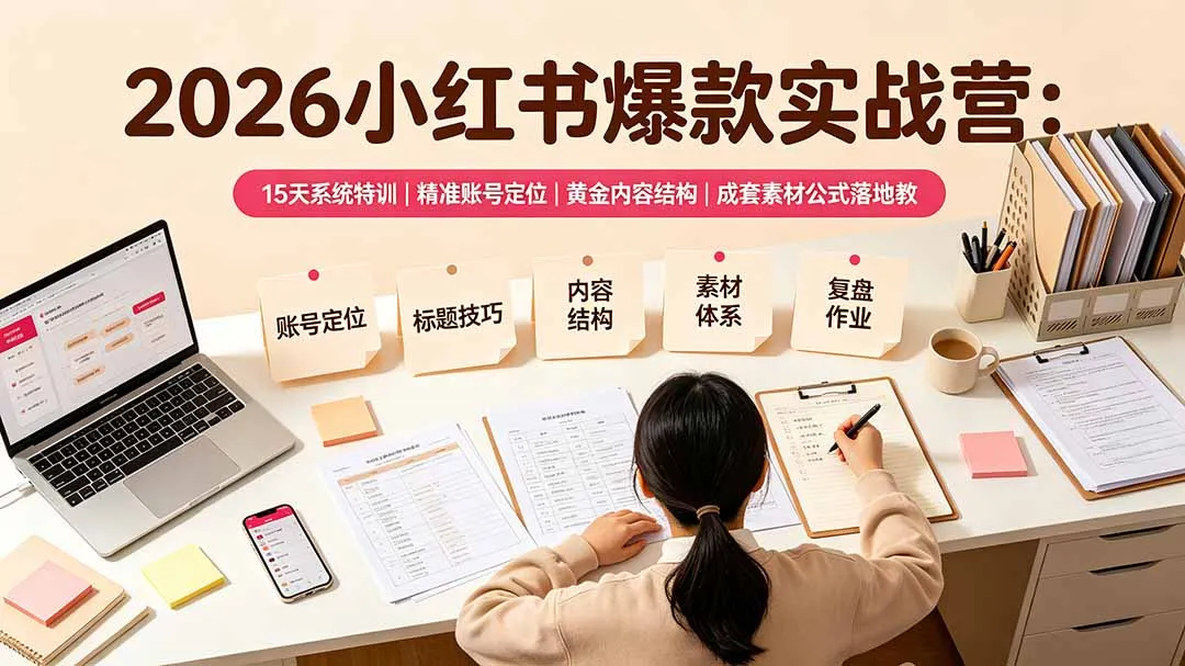2026小红书爆款实战营：15天系统特训，成套素材公式落地教程