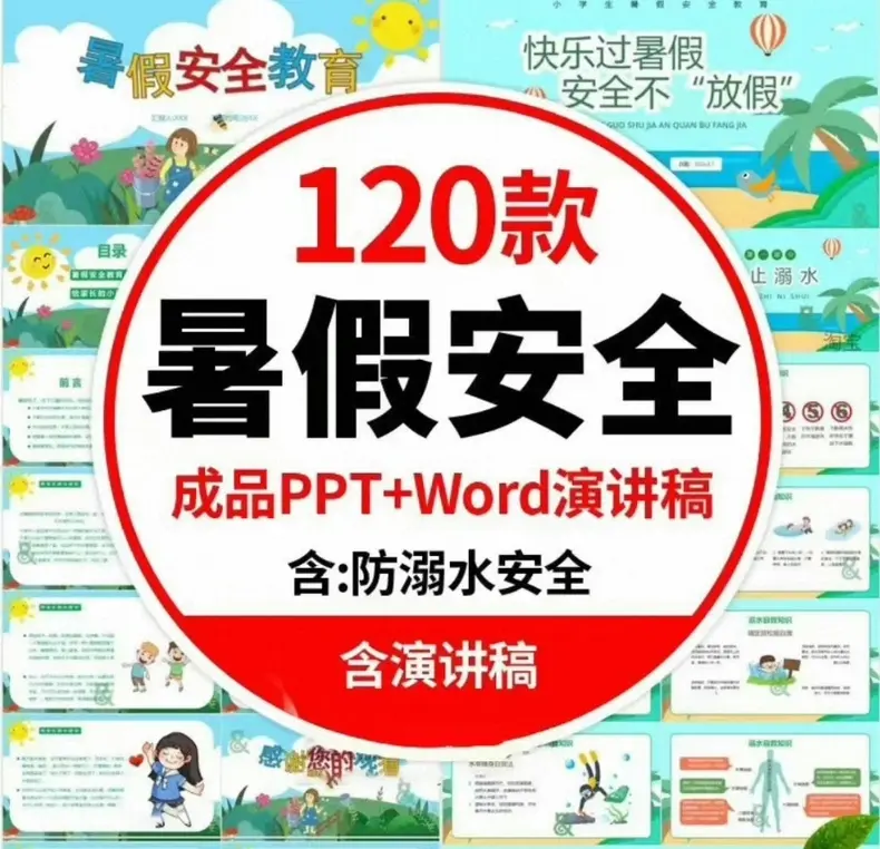 121款暑假安全教育PPT+Word演讲稿