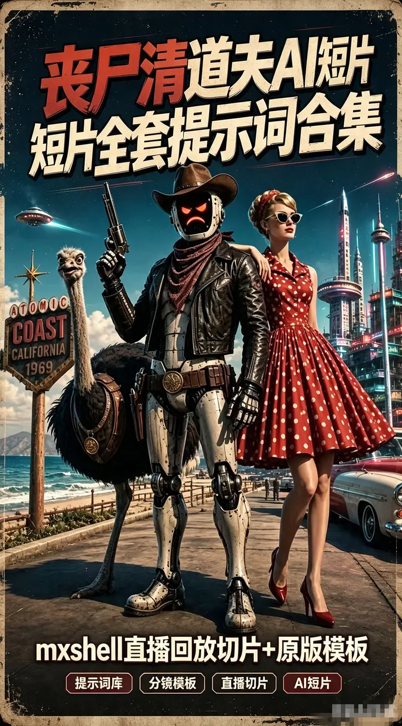 丧尸清道夫AI短片全套提示词合集，mxshell直播回放切片+原版模板