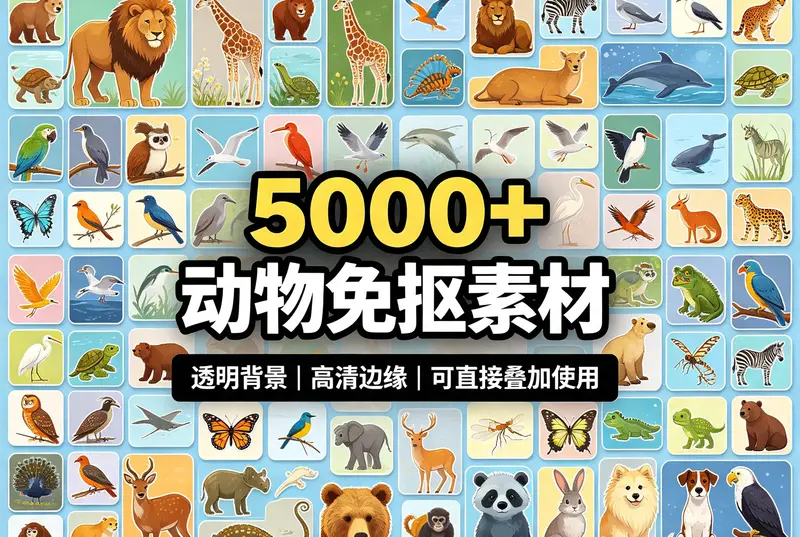 5000多张动物类免抠PNG素材【13.6G】