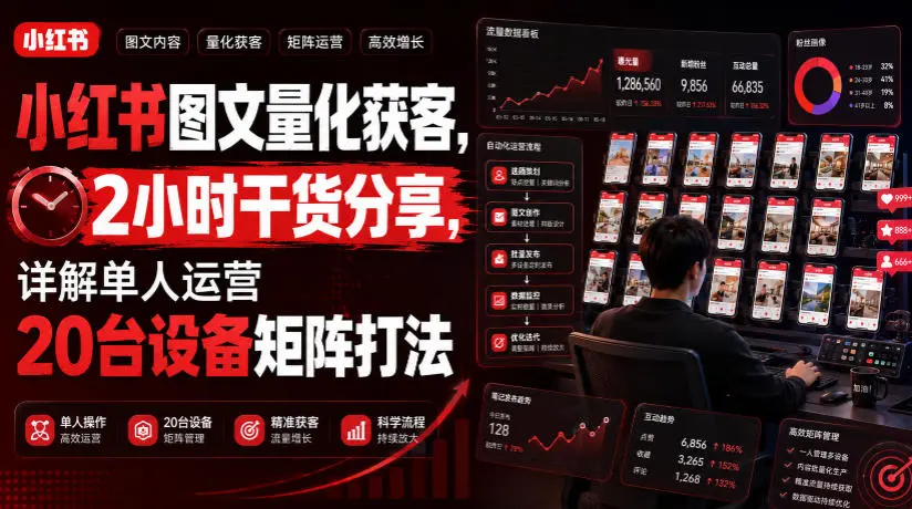 小红书图文量化获客，详解单人运营20台设备矩阵打法