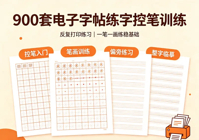 900套电子字帖练字控笔训练+可重复打印
