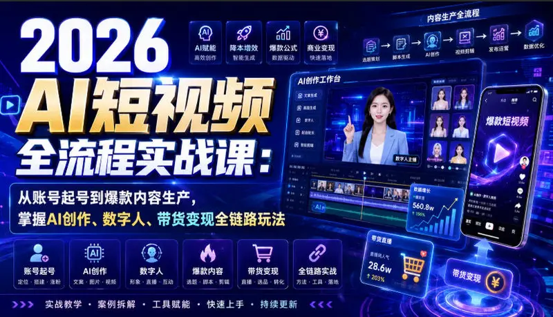 2026AI短视频全流程实战课：从账号起号到爆款内容生产