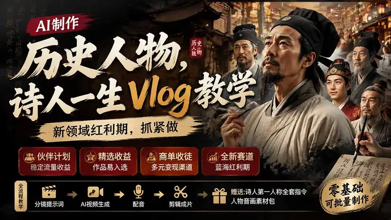 历史人物，诗人一生Vlog教学， AI制作丨伙伴计划
