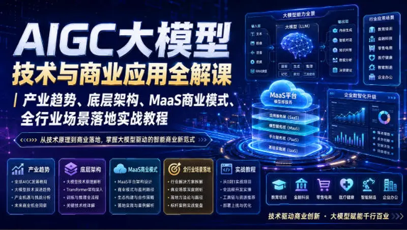 AIGC大模型技术与商业应用全解课，全行业场景落地实战教程