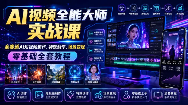 AI视频全能大师实战课｜全赛道AI短视频制作、特效创作