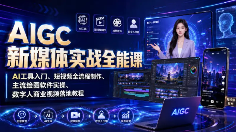 AIGC新媒体实战全能课｜AI工具入门、短视频全流程制作