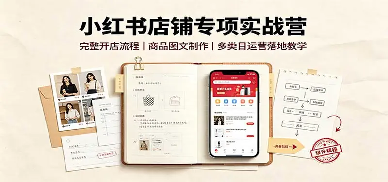 小红书店铺专项实战营：完整开店流程，多类目运营落地教学