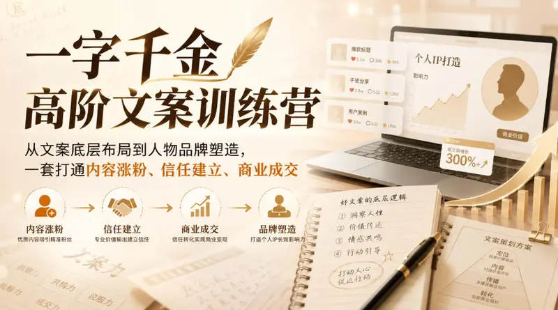 一字千金高阶文案训练营，从文案底层布局到人物品牌塑造