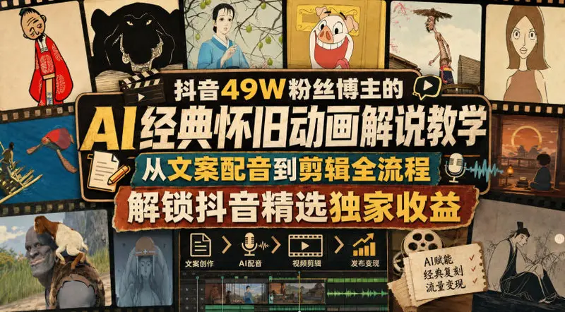 抖音49W粉丝博主的AI经典怀旧动画解说教学
