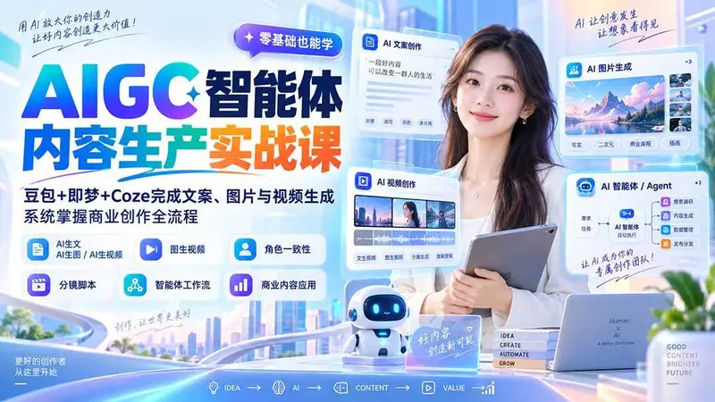 AIGC智能体内容生产实战课，系统掌握商业创作全流程