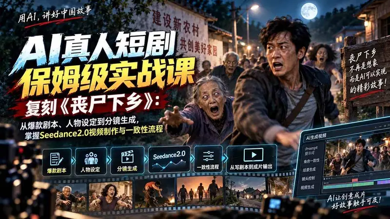 AI真人短剧保姆级实战课，复刻《丧尸下乡》