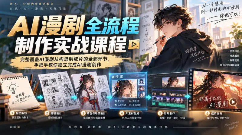 AI漫剧全流程制作实战课程，手把手教你独立完成AI漫剧创作