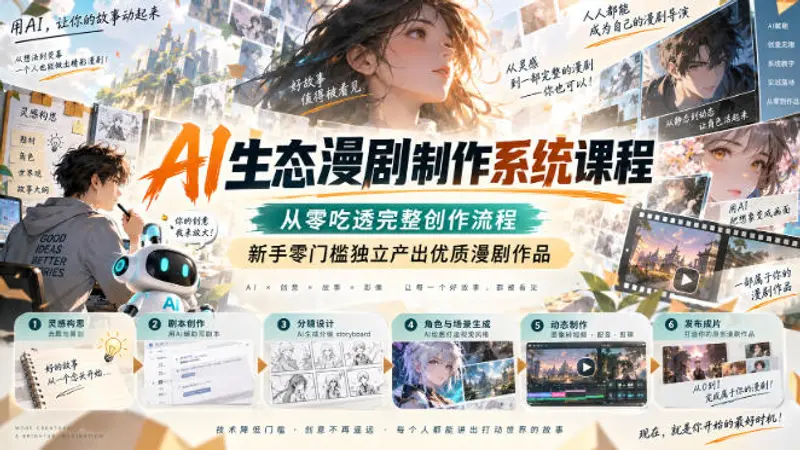 AI生态漫剧制作系统课程，新手零门槛独立产出优质漫剧作品