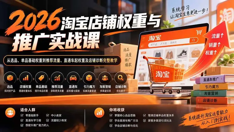 2026淘宝店铺权重与推广实战课：权重及店铺诊断完整教学