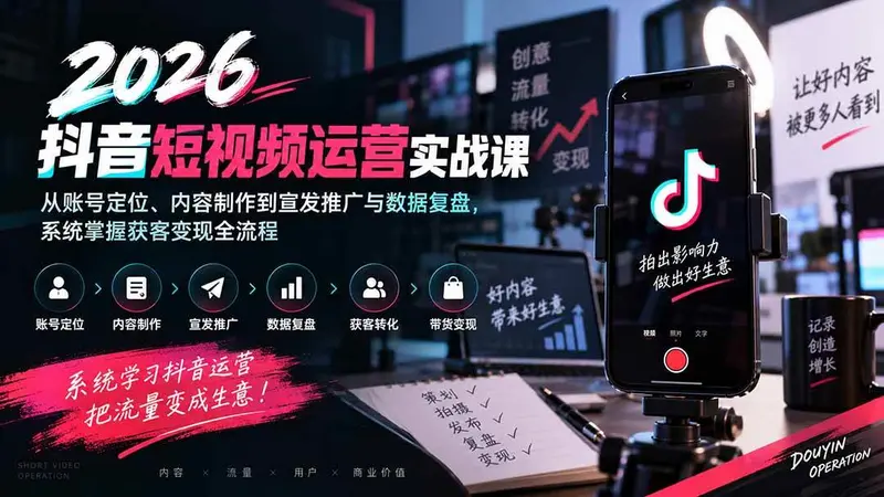 2026抖音短视频运营实战课，系统掌握获客变现全流程