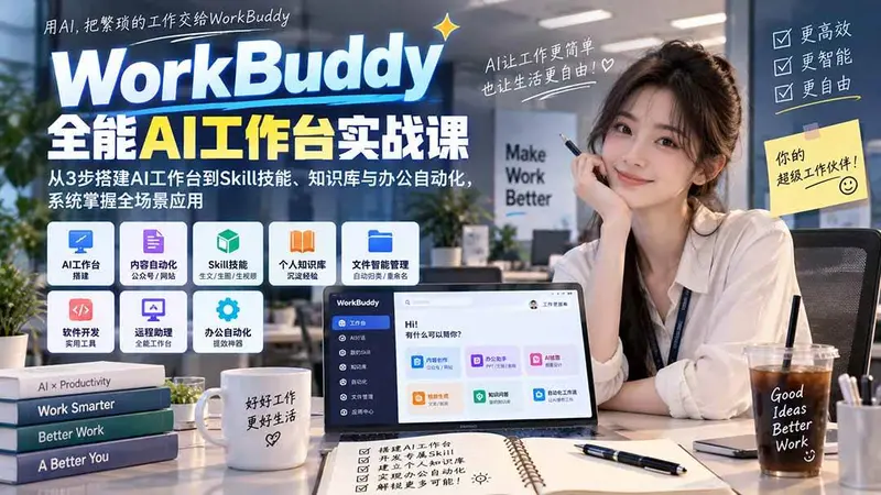 WorkBuddy全能AI工作台实战课：从3步搭建AI工作台到Skill技能