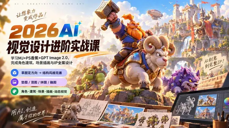2026AI视觉设计进阶实战课：学习MJ+PS香蕉+GPT Image 2.0