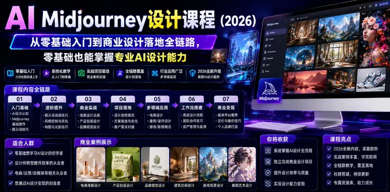 AI Midjourney设计课程（2026）零基础也能掌握专业AI设计能力