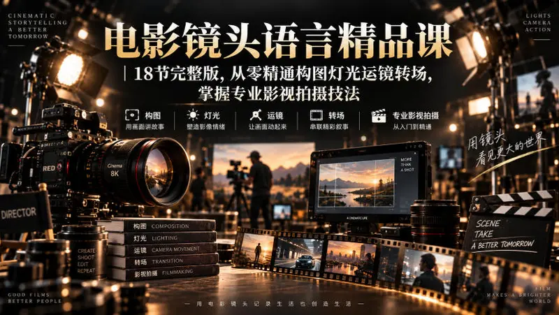 电影镜头语言精品课，从零精通构图灯光运镜转场，掌握专业影视拍摄技法
