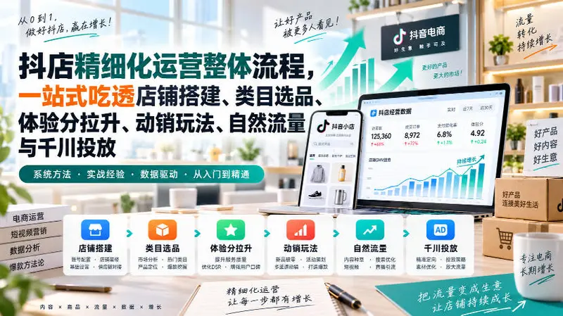 李哥电商-抖店精细化运营整体流程，一站式吃