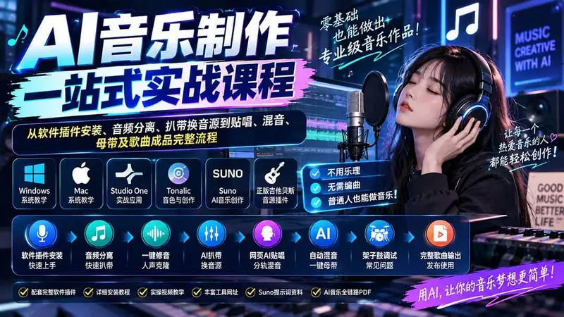 AI音乐制作一站式实战课程：歌曲成品完整流程