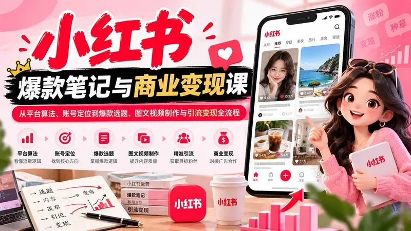 2026小红书爆款笔记与商业变现课：从平台算法、账号定位到爆款选题