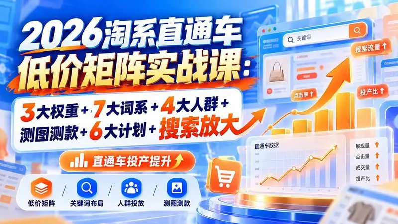 2026淘系直通车低价矩阵实战课：3大权重+7大词系+4大人群+测图测款