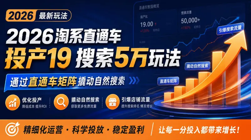2026淘系直通车投产19搜索5万玩法，通过直通车矩阵撬动自然搜索