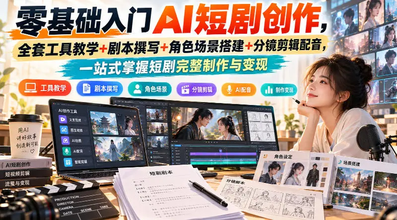 零基础入门AI短剧创作，全套工具教学+剧本撰写+角色场景搭建+分镜剪辑配音