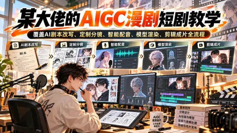 某大佬的AIGC漫剧短剧教学，覆盖AI剧本改写、分镜、配音、剪辑成片全流程