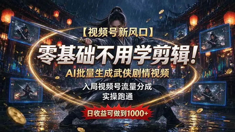 【视频号新风口】零基础不用学剪辑！AI 批量生成武侠剧情视频