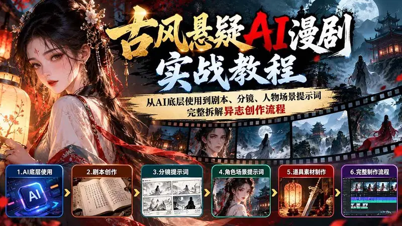 古风悬疑AI漫剧实战教程：从AI底层使用到剧本、分镜、人物场景提示词