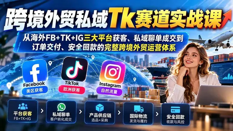 跨境外贸私域Tk赛道实战课：从海外FB+TK+IG三大平台获客