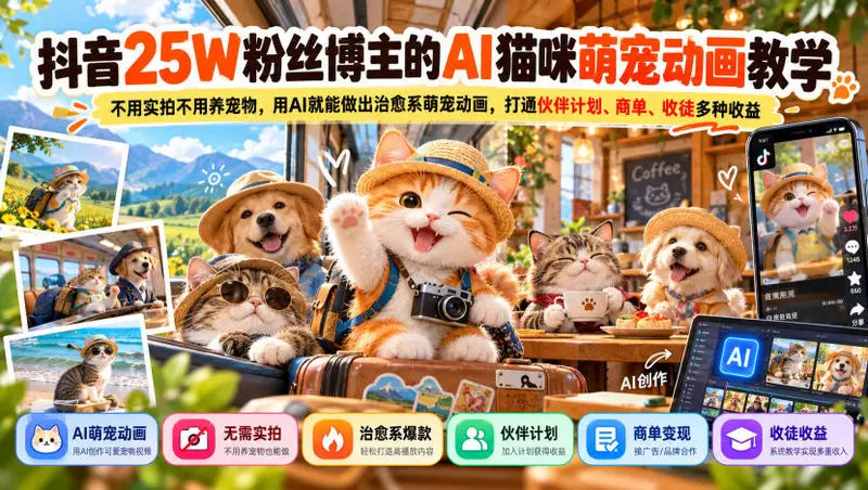 抖音25W粉丝博主的AI猫咪萌宠动画教学