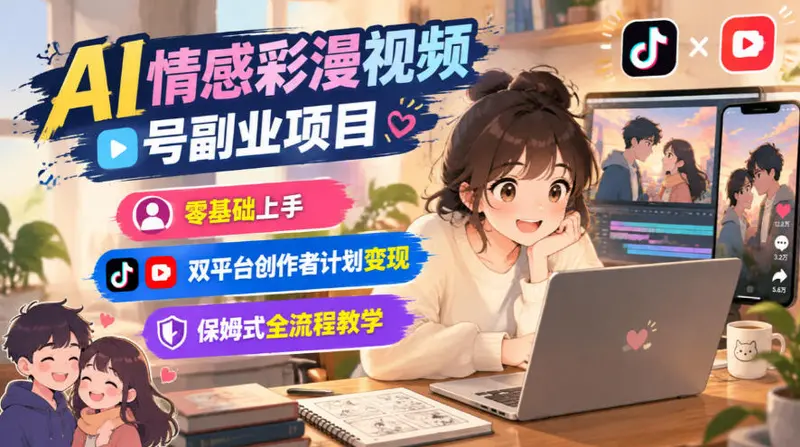 AI情感彩漫视频号副业项目，零基础上手，双平台创作者计划变现