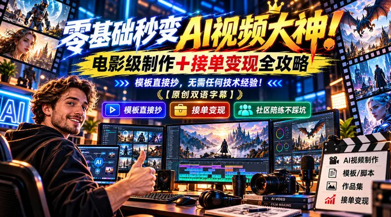 零基础秒变AI视频大神！电影级制作+接单变现全攻略，模板直接抄