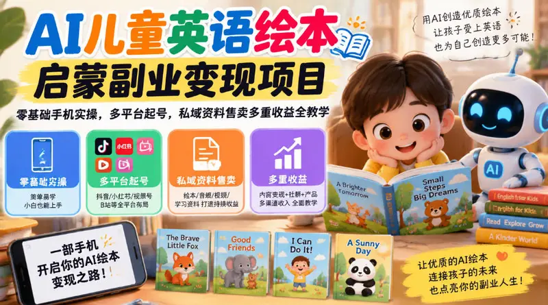 AI儿童英语绘本启蒙副业变现项目，零基础手机实操