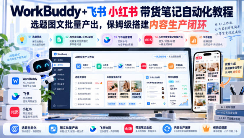 WorkBuddy+飞书小红书带货笔记自动化教程，选题图文批量产出