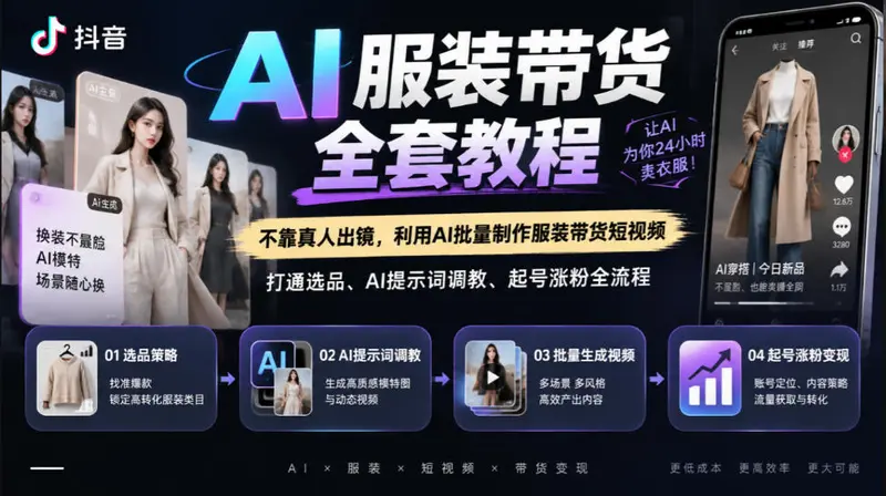 抖音AI服装带货全套教程,不靠真人出镜,利用AI批量制作服装带货短视频 第1张 抖音AI服装带货全套教程,不靠真人出镜,利用AI批量制作服装带货短视频 第1张