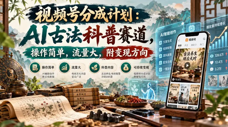 视频号分成计划:AI古法科普赛道,操作简单,流量大,附变现方向 第1张 视频号分成计划:AI古法科普赛道,操作简单,流量大,附变现方向 第1张