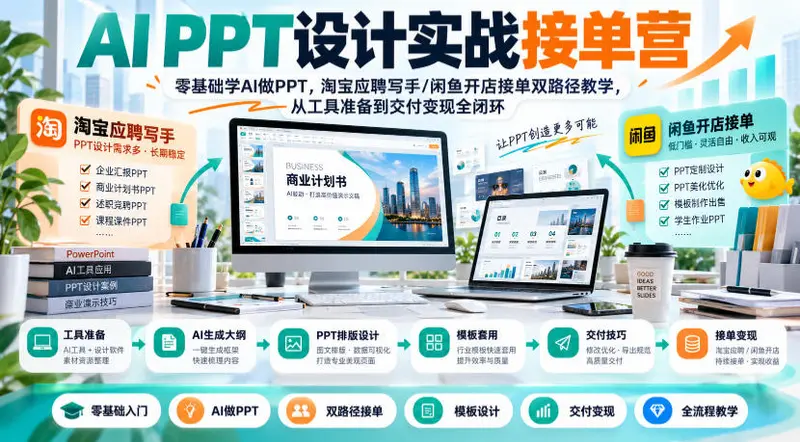 AI PPT设计实战接单营|零基础学AI做PPT,淘宝应聘写手/闲鱼开店接单双路径教学 第1张 AI PPT设计实战接单营|零基础学AI做PPT,淘宝应聘写手/闲鱼开店接单双路径教学 第1张