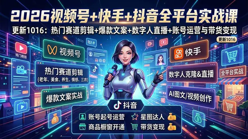 视频号+快手+抖音三大平台的全栈剪辑+数字人直播实战课 第1张 视频号+快手+抖音三大平台的全栈剪辑+数字人直播实战课 第1张