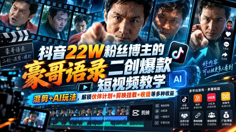 抖音22W粉丝博主的豪哥语录二创爆款短视频教学,混剪+AI玩法 第1张 抖音22W粉丝博主的豪哥语录二创爆款短视频教学,混剪+AI玩法 第1张