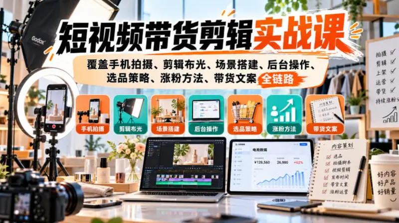 短视频带货剪辑实战课,覆盖手机拍摄、剪辑布光、场景搭建、后台操作 第1张 短视频带货剪辑实战课,覆盖手机拍摄、剪辑布光、场景搭建、后台操作 第1张
