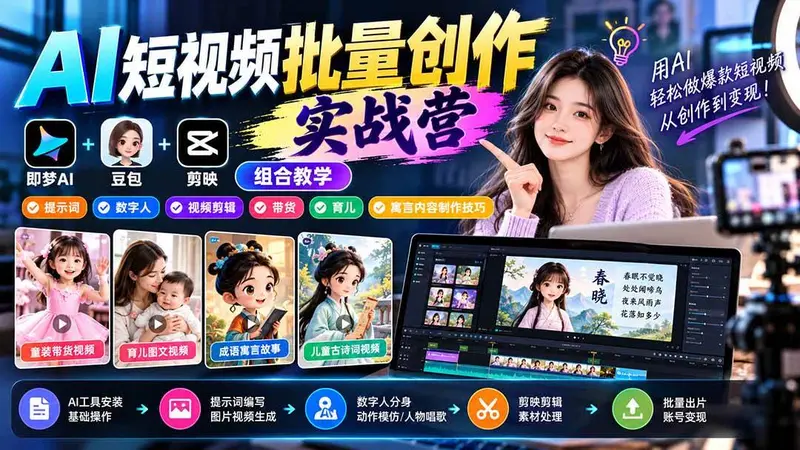 AI短视频批量创作实战营:即梦+豆包+剪映组合教学 第1张 AI短视频批量创作实战营:即梦+豆包+剪映组合教学 第1张